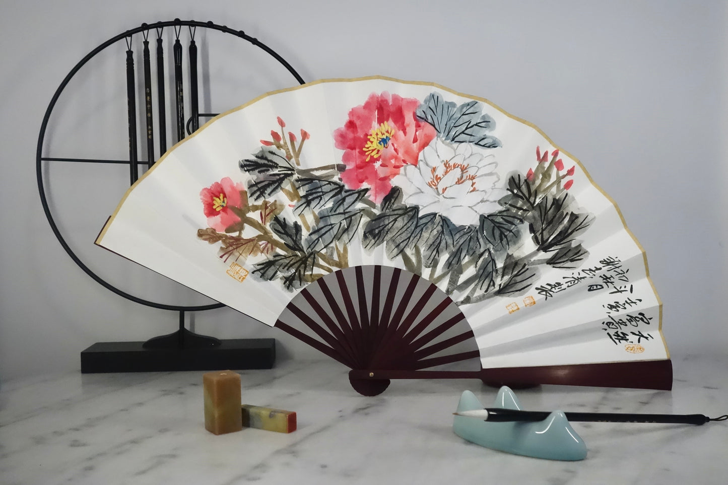 Chinese Painting on Paperfan - Poeny Flower 3