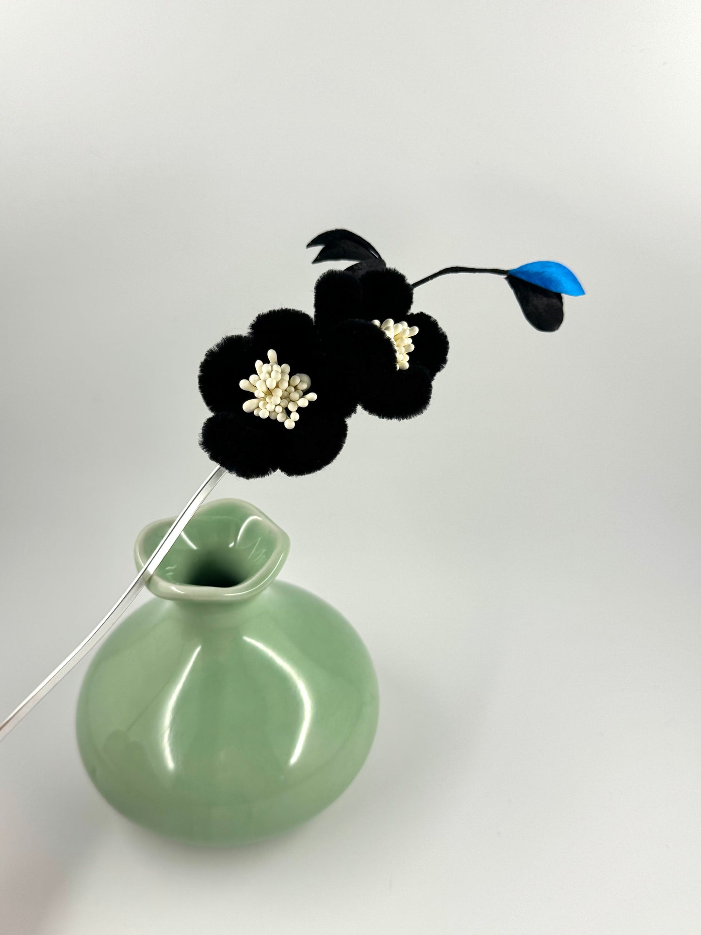 Silk Velvet Flower Hairpin - Black Peach Blossom