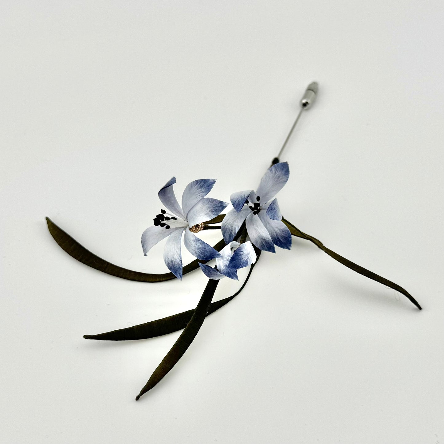 Silk Velvet Flower Brooch – Blue Chinese Orchid