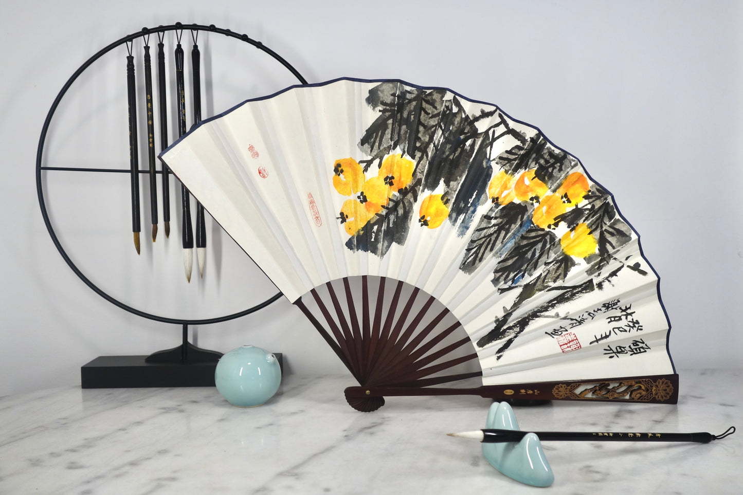 Chinese Painting on Paperfan - Loquat
