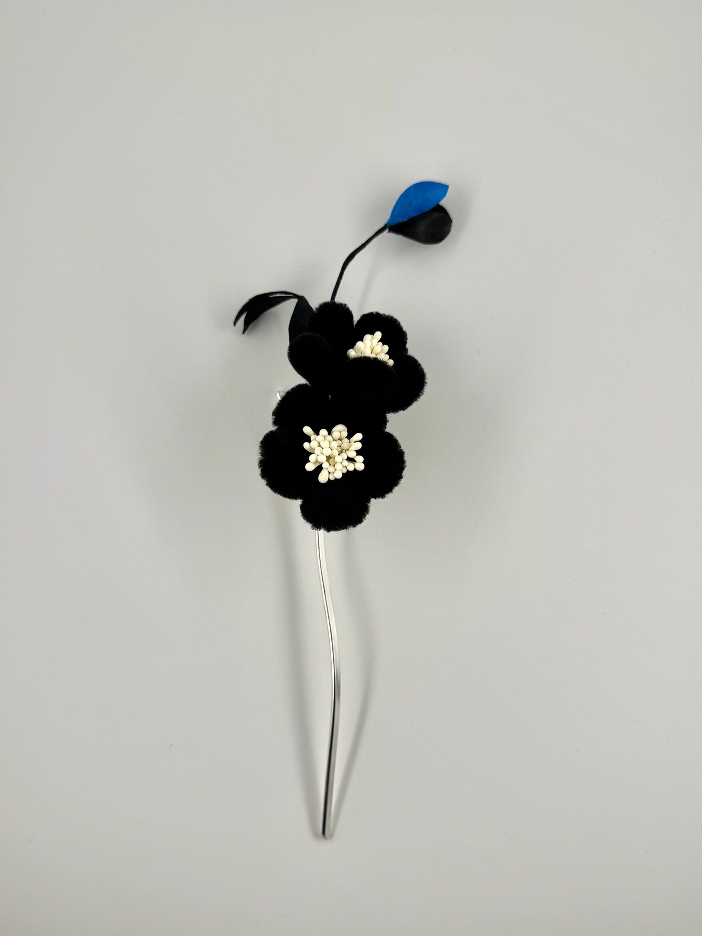 Silk Velvet Flower Hairpin - Black Peach Blossom