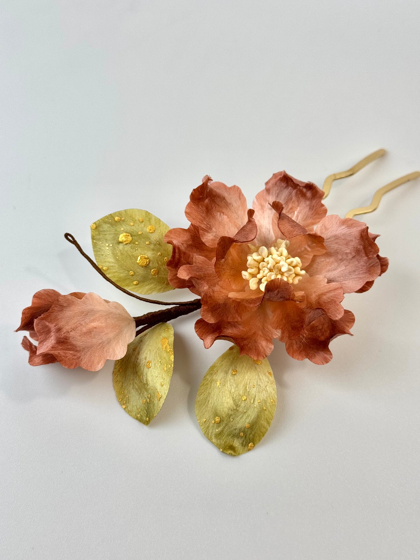Silk Velvet Flower Hairpin - Peony