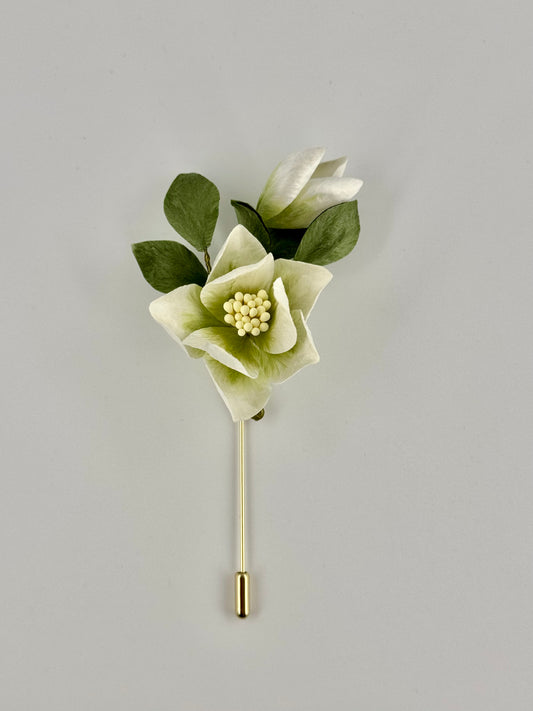 Silk Velvet Flower Brooch - Gardenia