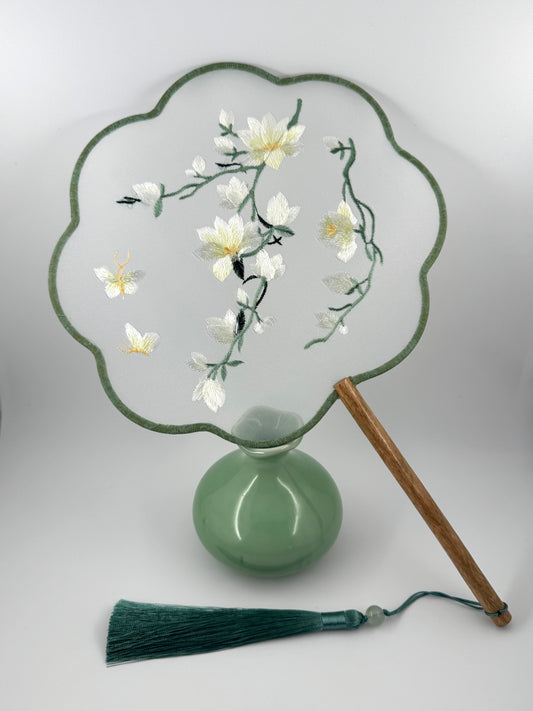 Silk Embroidered Fan - Magnolia