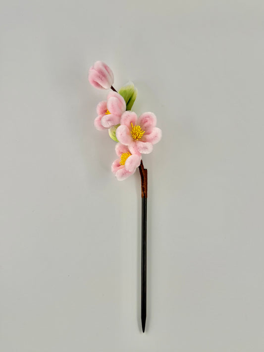 Silk Velvet Flower Hairpin - Pink Peach Blossom