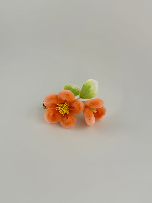 Silk Velvet Flower Barrette - Orange Peach Blossom