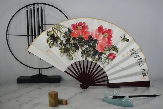 Chinese Painting on Paperfan - Peony Flower 2