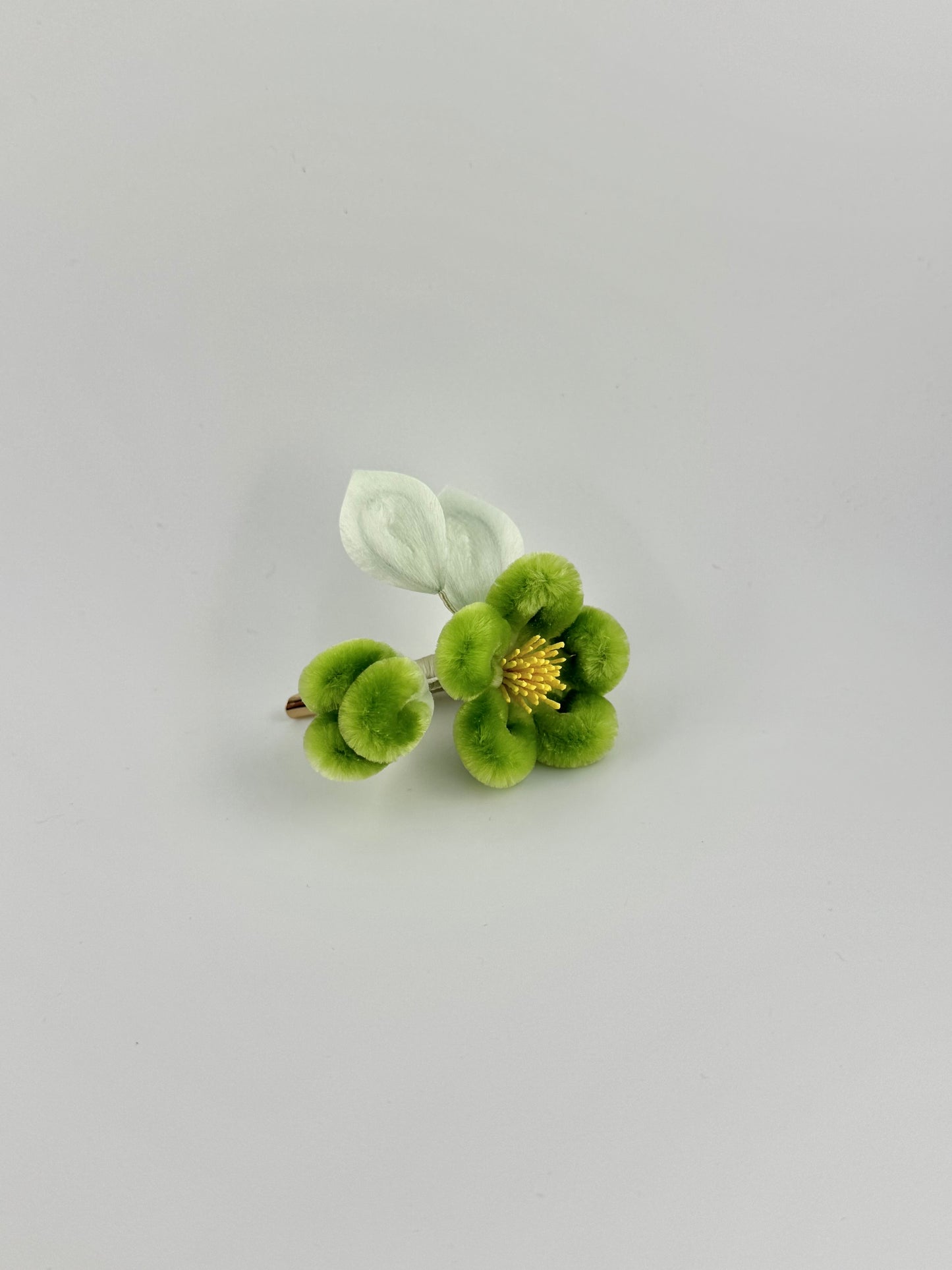 Silk Velvet Flower Barrette- Green Peach Blossom