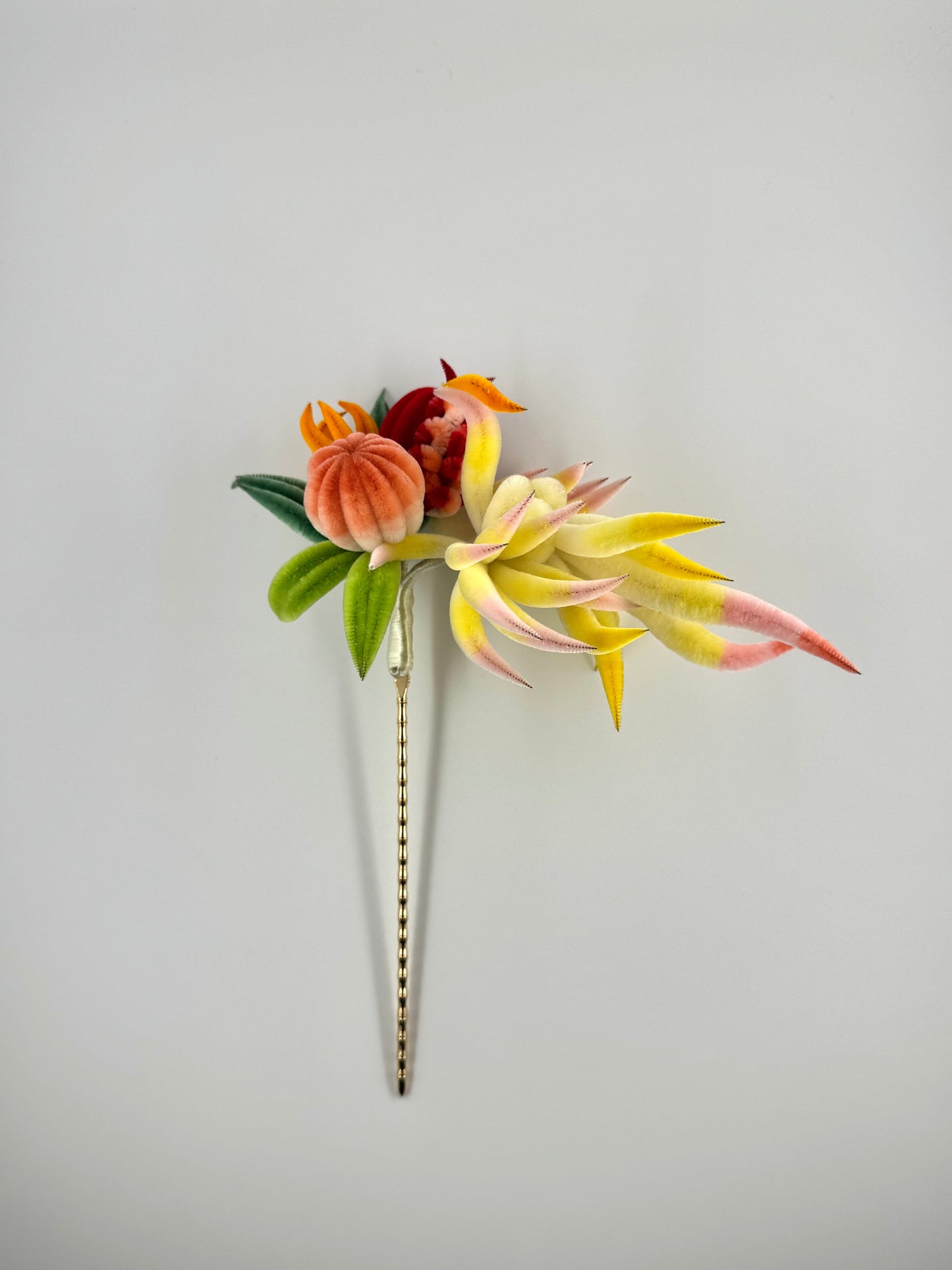 Silk Velvet Flower Hairpin - Fushousanduo福寿三多