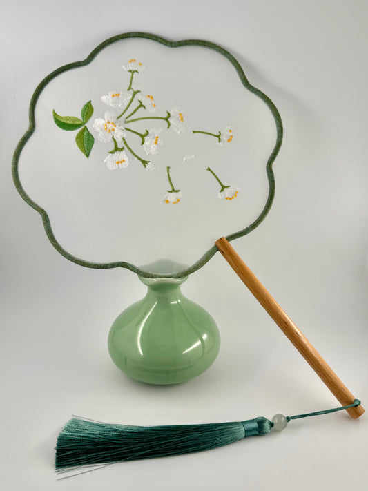 Silk Embroidered Fan - Pear Blossom