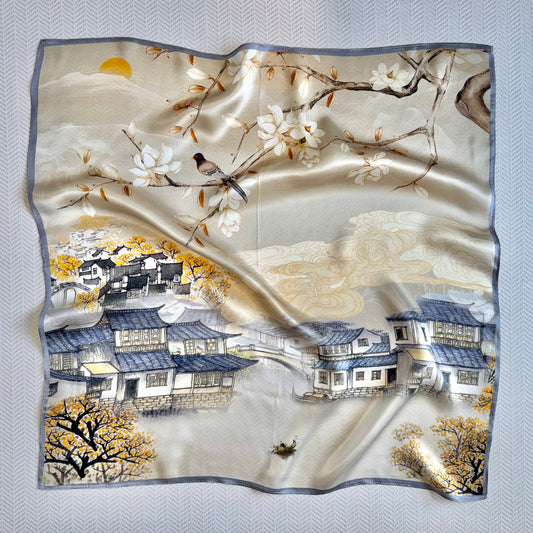 Misty Jiangnan - Silk Scarf 65x65cm