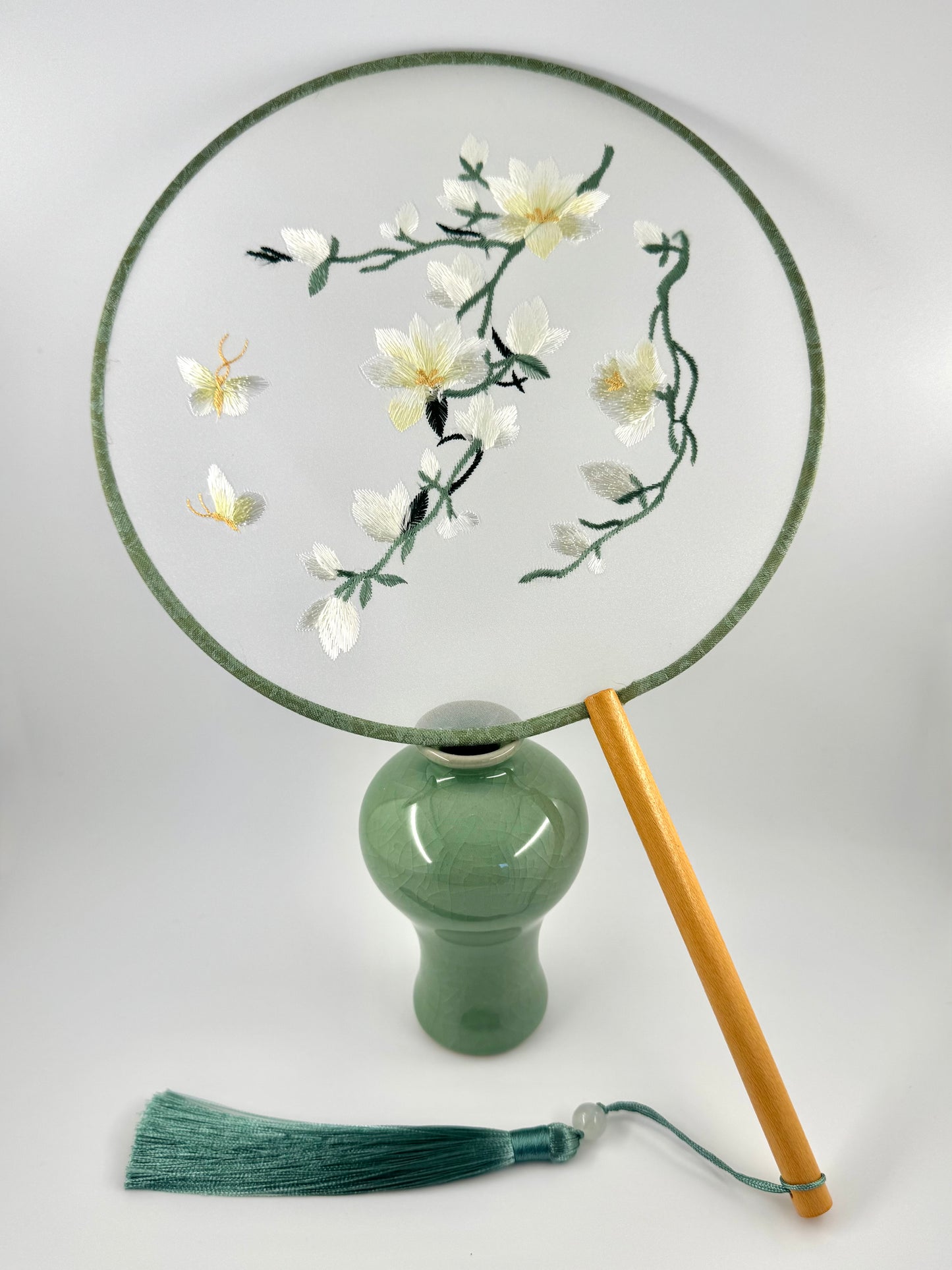 Silk Embroidered Fan - Magnolia
