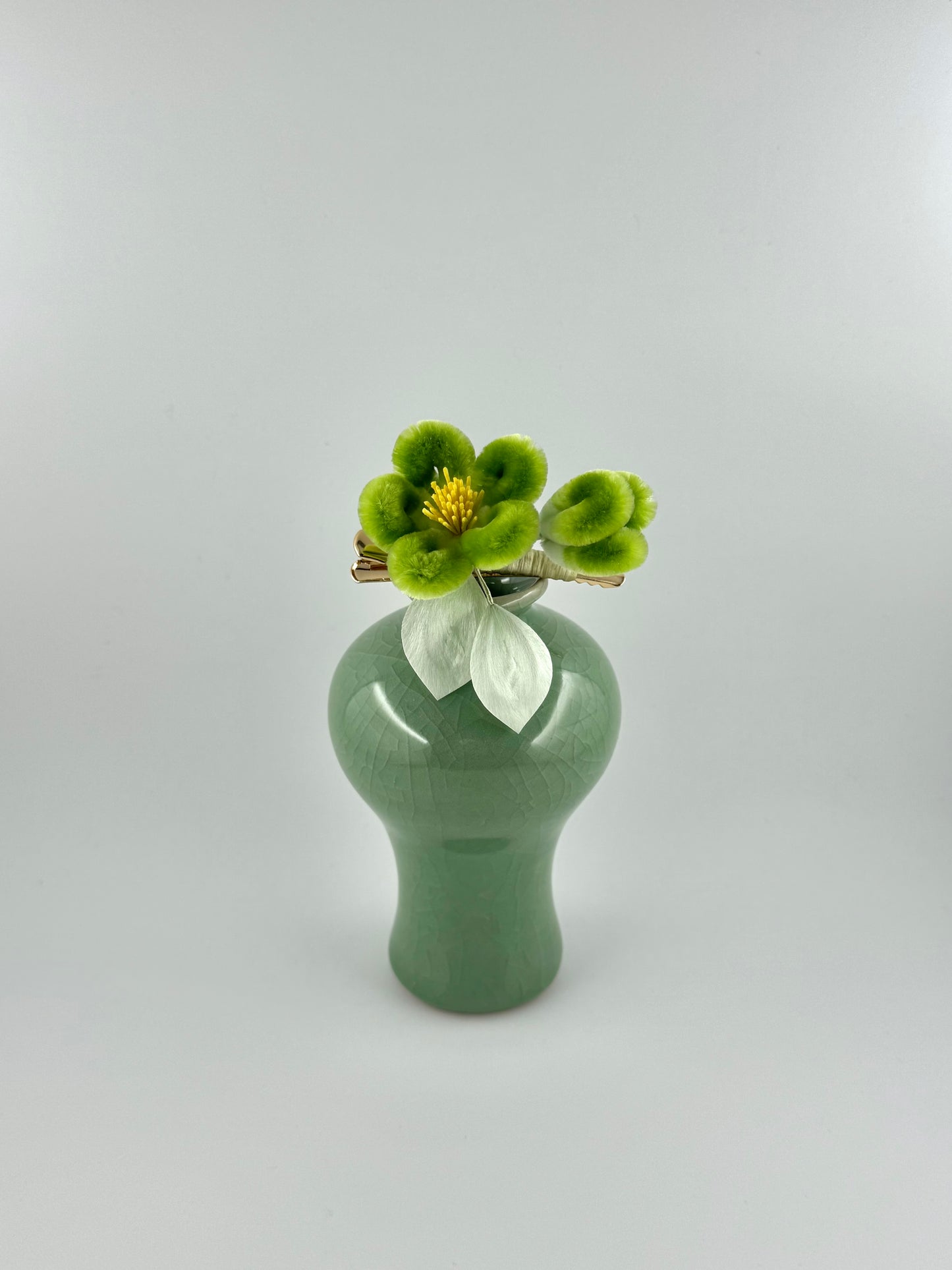 Silk Velvet Flower Barrette- Green Peach Blossom