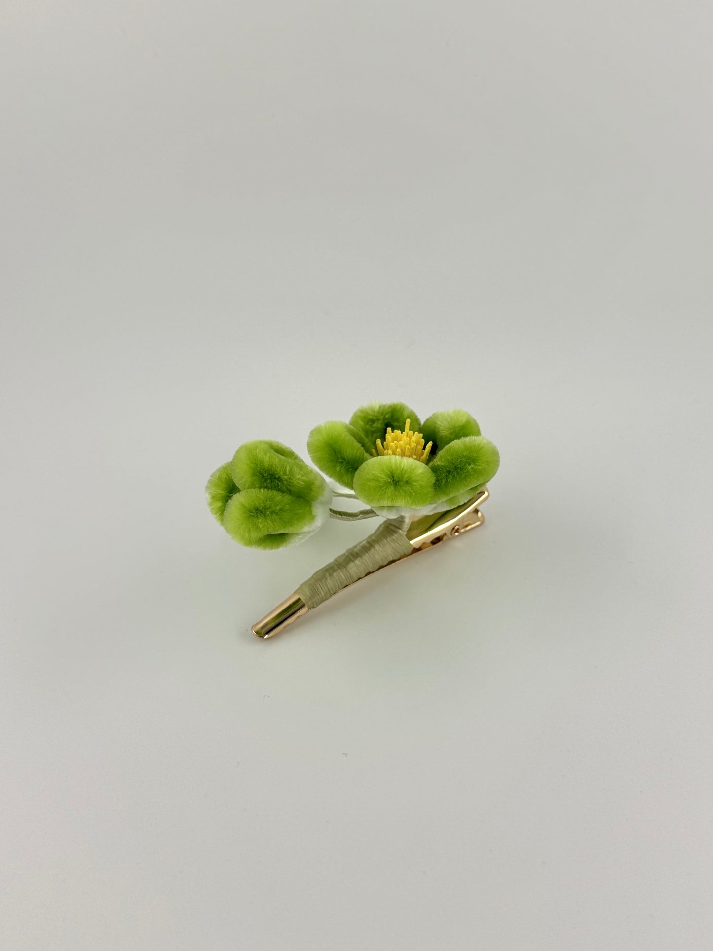 Silk Velvet Flower Barrette- Green Peach Blossom