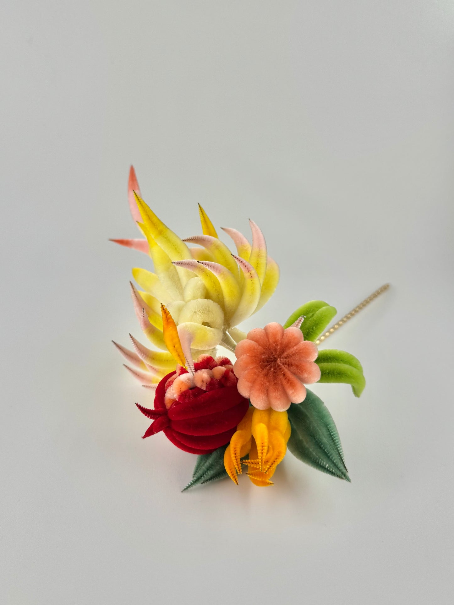 Silk Velvet Flower Hairpin - Fushousanduo福寿三多