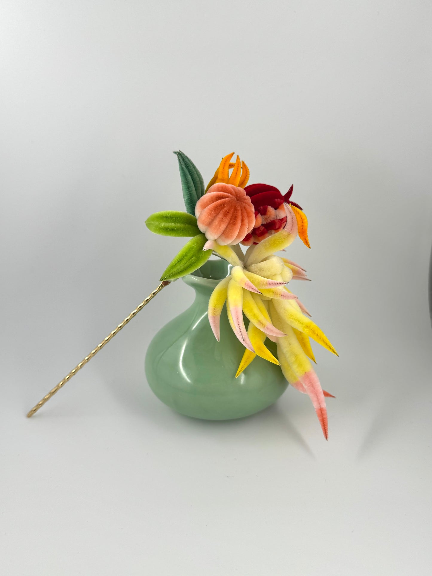 Silk Velvet Flower Hairpin - Fushousanduo福寿三多