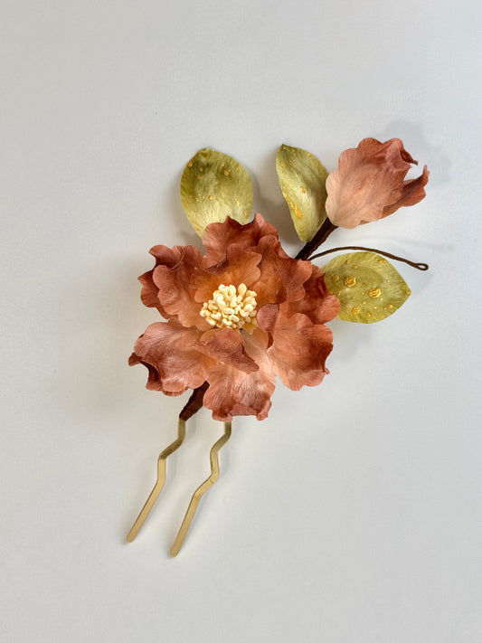 Silk Velvet Flower Hairpin - Peony